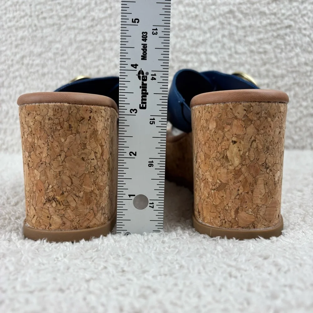 Baretraps Sandals Womens 9M Blue Sydney‎ Cork Slip On Buckle Detail Honeycomb